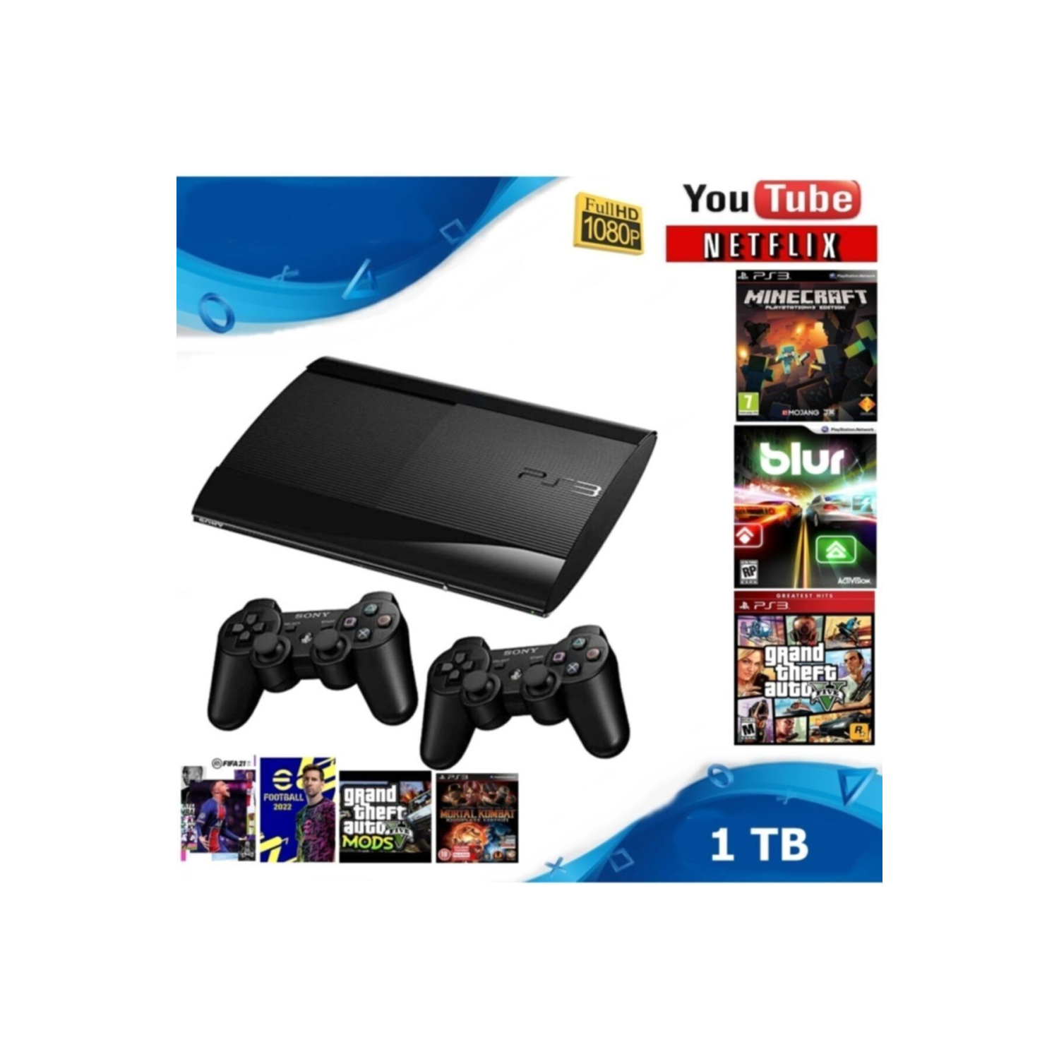 Ps3 Playstation 3 1tb Slim Konsol+ 250 Oyun+2kol