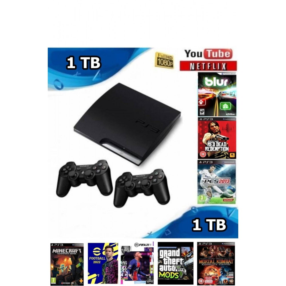 Ps3 Playstation 3 1tb Slim Konsol+ 250 Oyun+2kol
