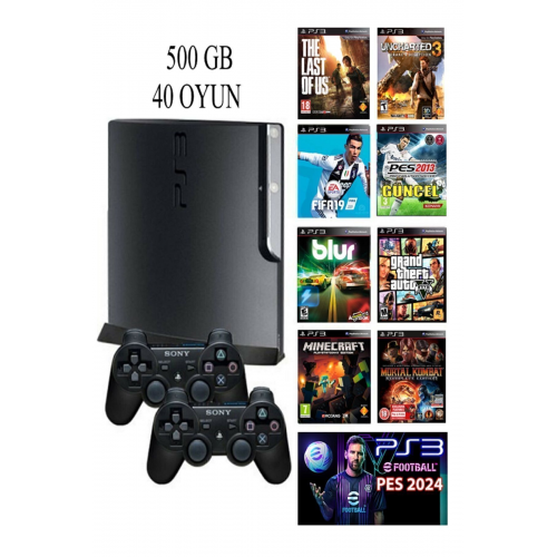 Playstation 3 Slim 500 Gb ( Yenilenmiş ) 2 Kablosuz Kol 40 Dijital Oyun Garantili Ürün