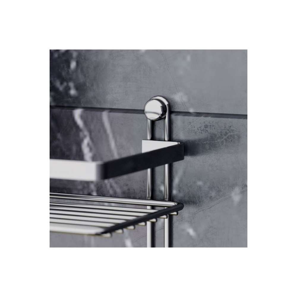 3 Katlı Kancalı Banyo Rafı - Siyah