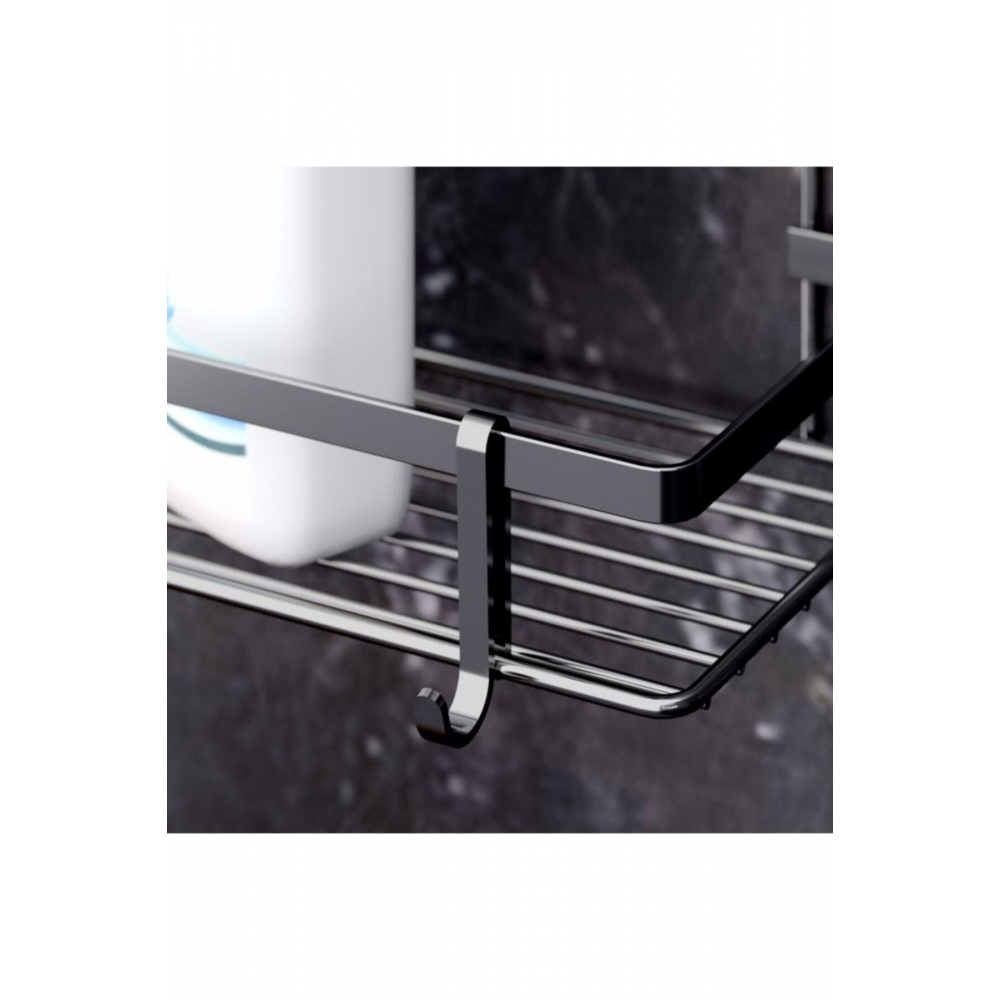 3 Katlı Kancalı Banyo Rafı - Siyah