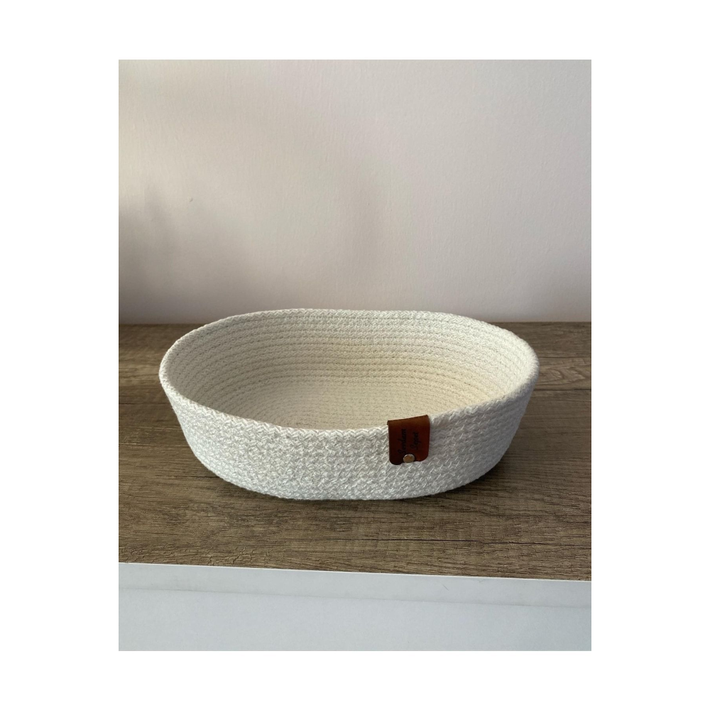 Krem Rengi Küçük Boy - Mini Havlu Sepeti, Dekoratif Sepet, Pamuk Sepet, Hasır Sepet, Halat Sepet