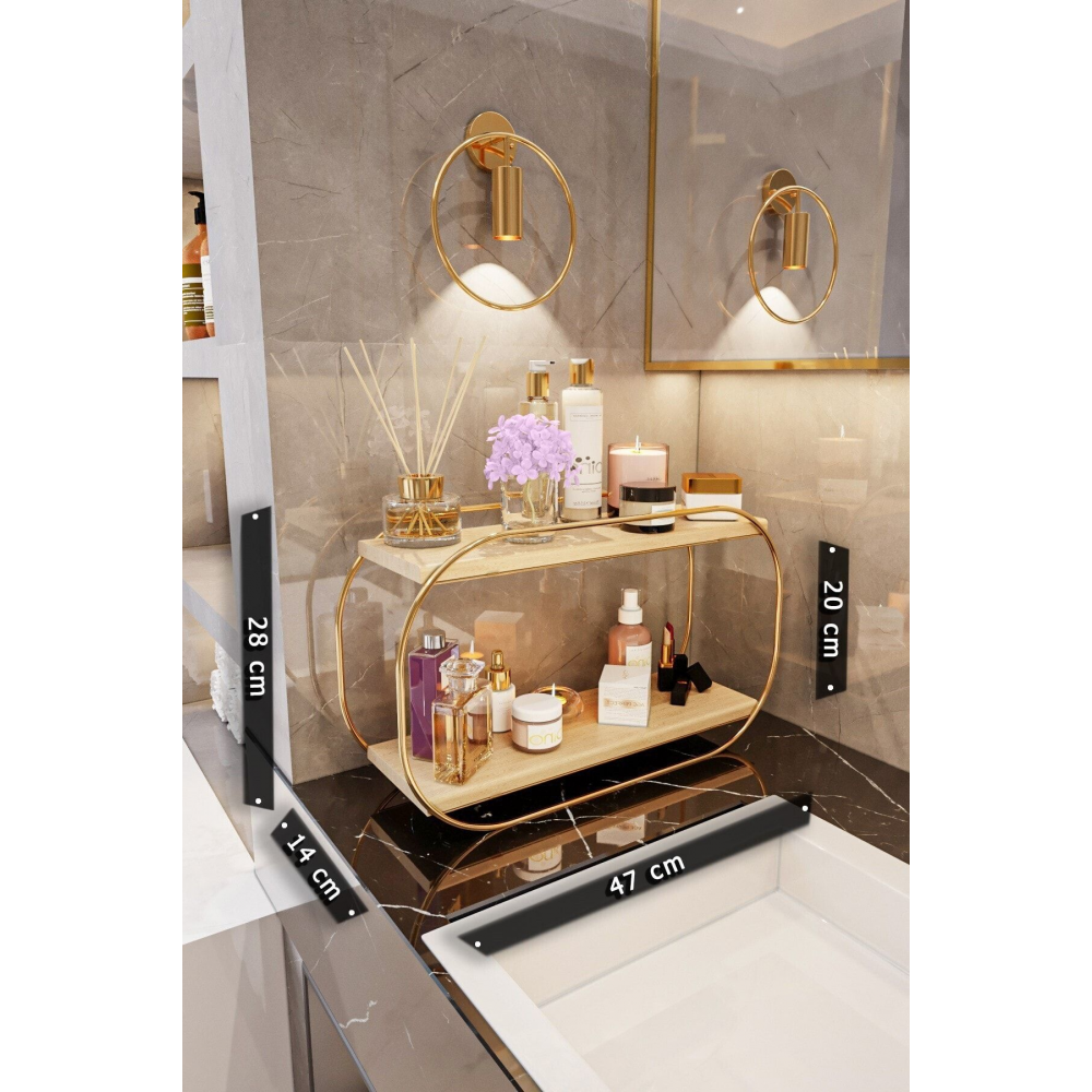 Çok Amaçlı Düzenleyici Oval Raf Ahşap Masaüstü Banyo Mutfak Rafı Takı Ve Makyaj Organizeri