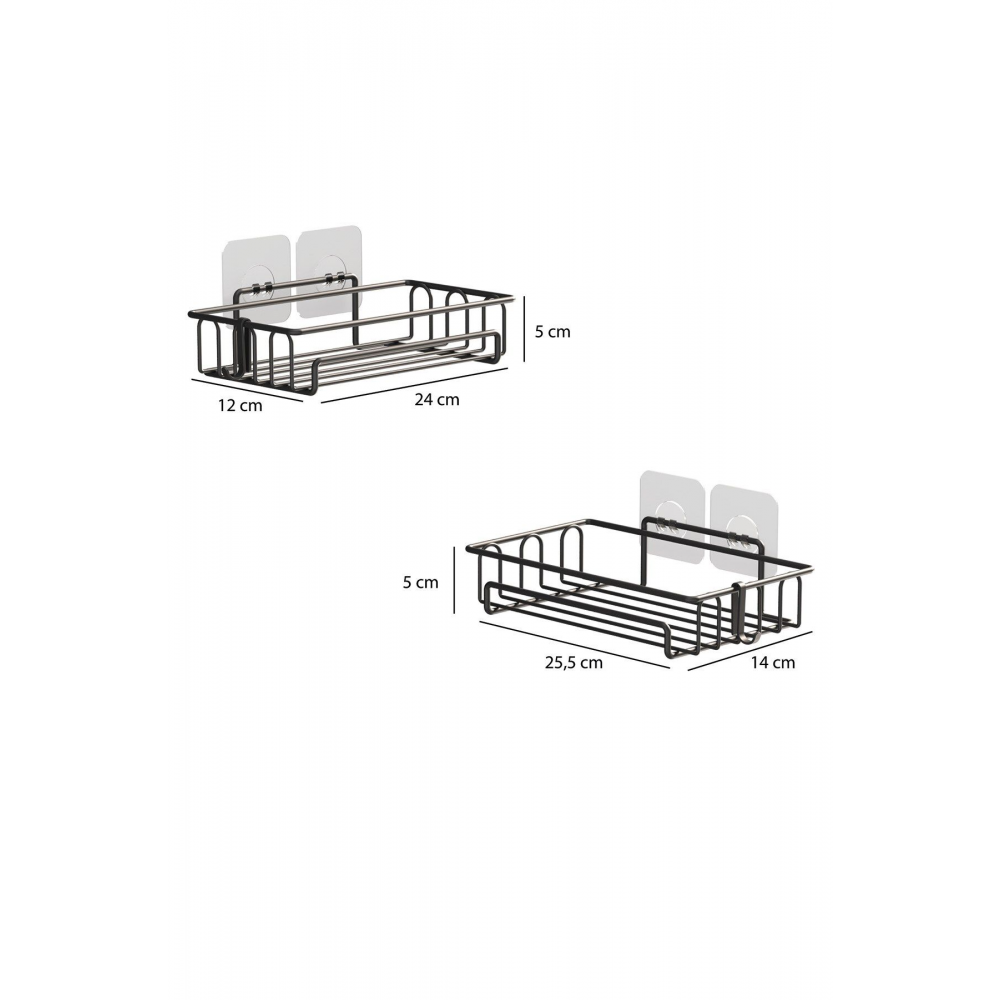 Yapışkanlı Kancalı 2 Adet Banyo Rafı Mat Siyah St242h