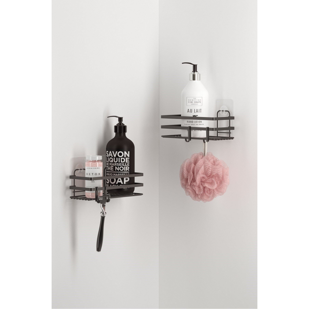 Yapışkanlı Kancalı 2 Adet Banyo Rafı Mat Siyah St281h