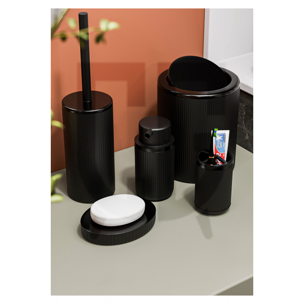 5 Parça Black & Black Banyo Seti Çöp Kovası Diş Fırçalık Sabunluk Fırçalık Seti