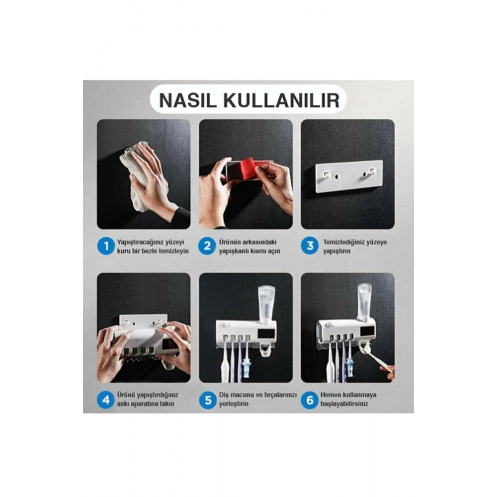 Otomatik Diş Macunu Sıkacağı Ve Sterilizatö 4 Adet Diş Fırçası Tutuculu