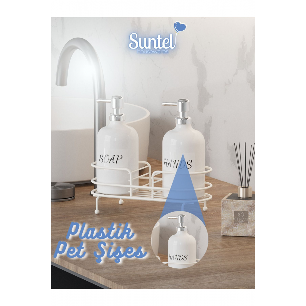 Metal Standlı  Sıvı Sabunluk Şişesi Seti - Modern Standlı