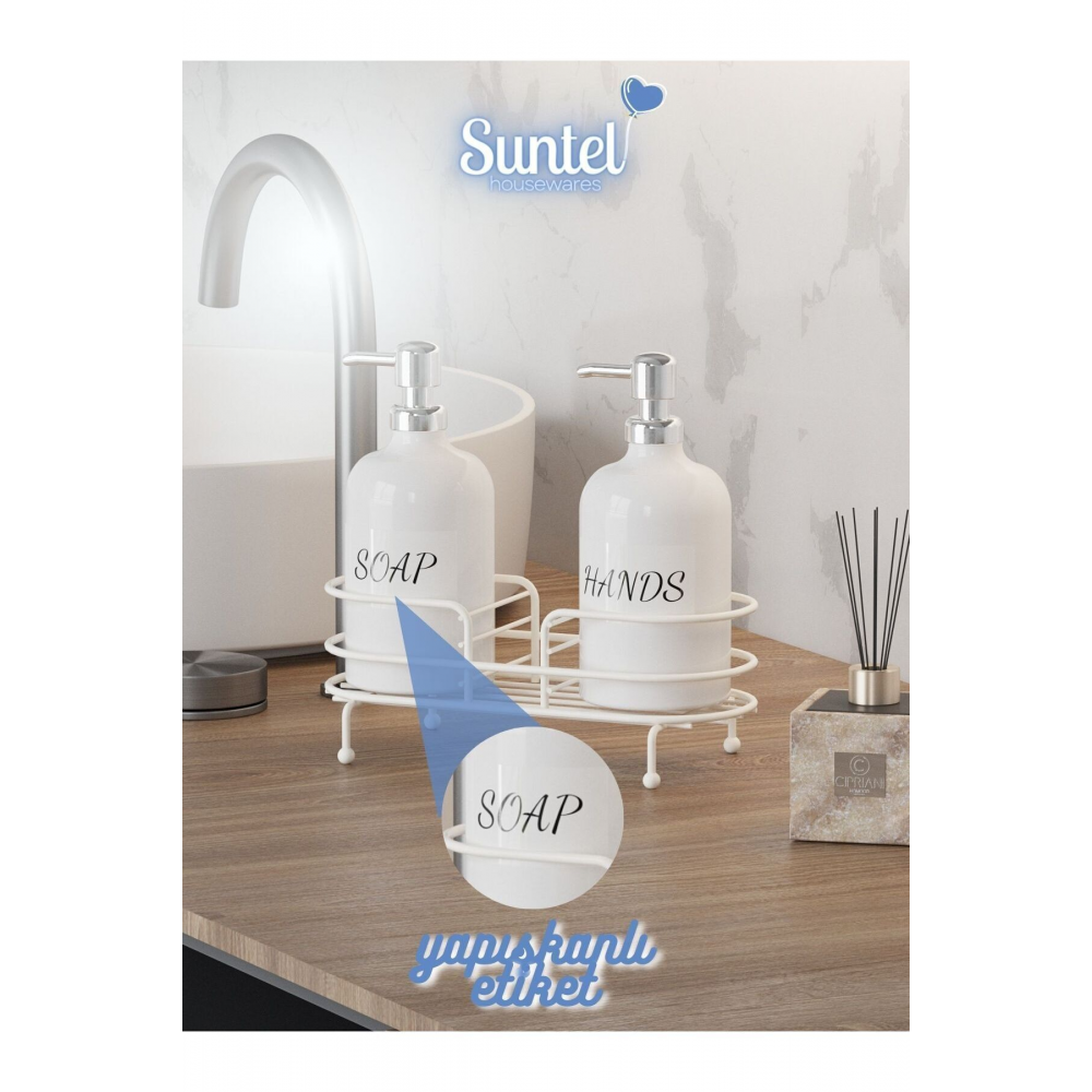 Metal Standlı  Sıvı Sabunluk Şişesi Seti - Modern Standlı