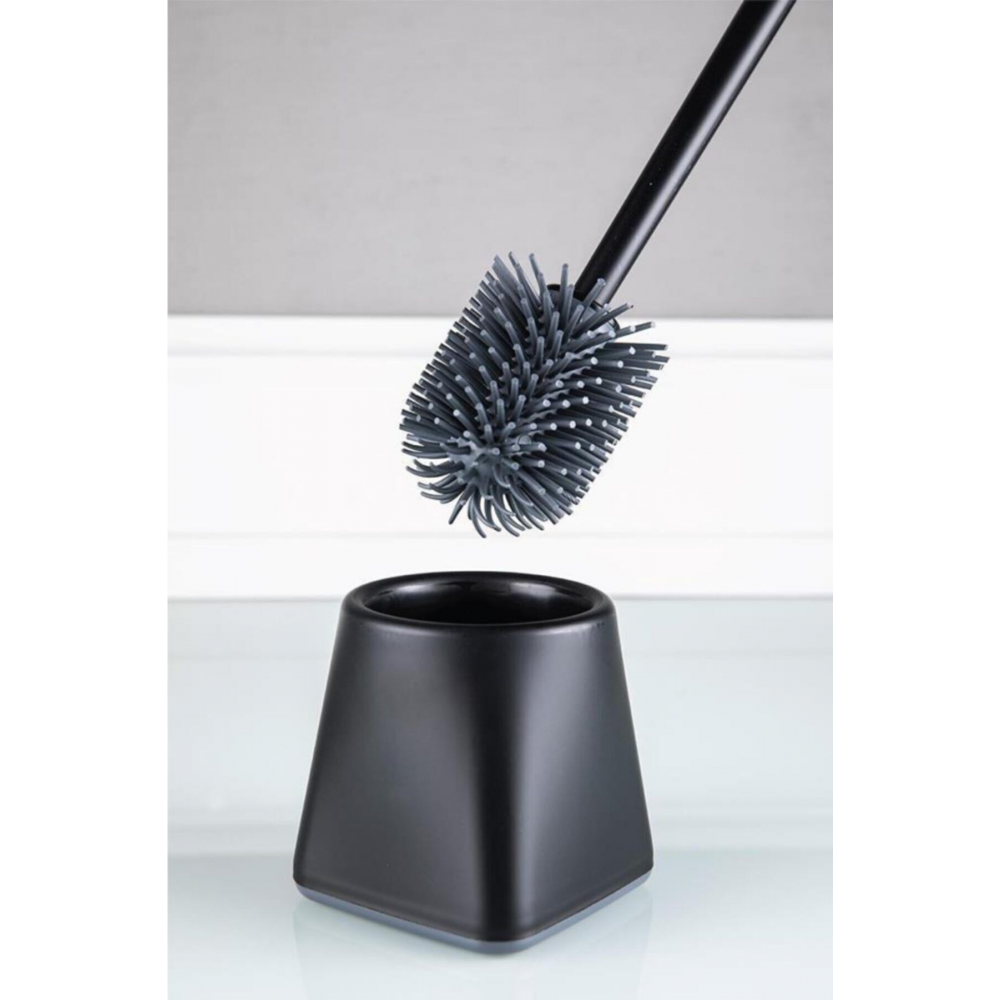 Silikon Wc Tuvalet Banyo Fırçası Klozet Fırçası Siyah Kare - M2