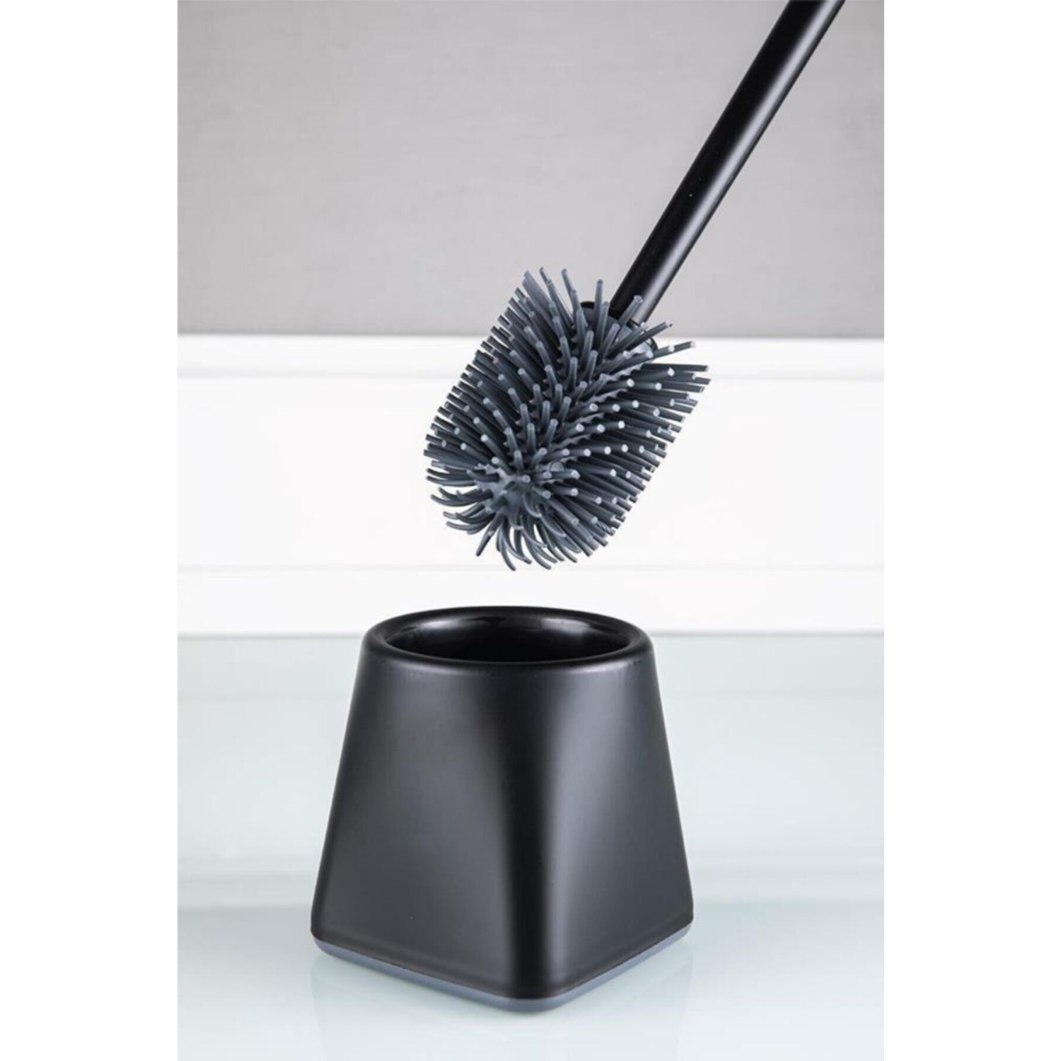 Silikon Wc Tuvalet Banyo Fırçası Klozet Fırçası Siyah Kare - M2