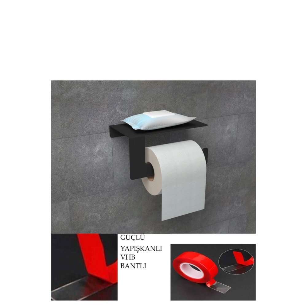 Güçlü Vhb Bant Yapışkanlı Metal Mat Siyah Telefon Raflı Tuvalet Kağıtlık