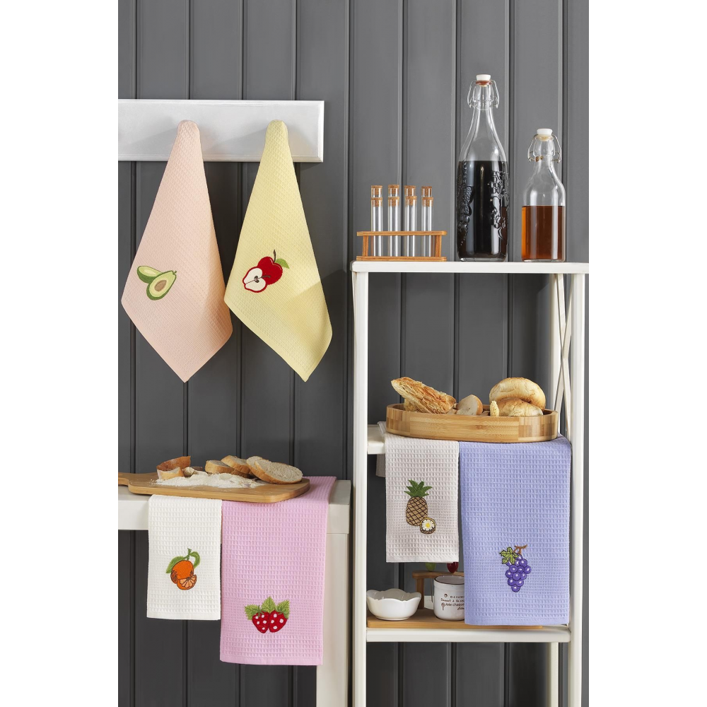 40x60 %100 Pamuk 6'lı Nakışlı Mutfak Havlusu | Kurulama Bezi