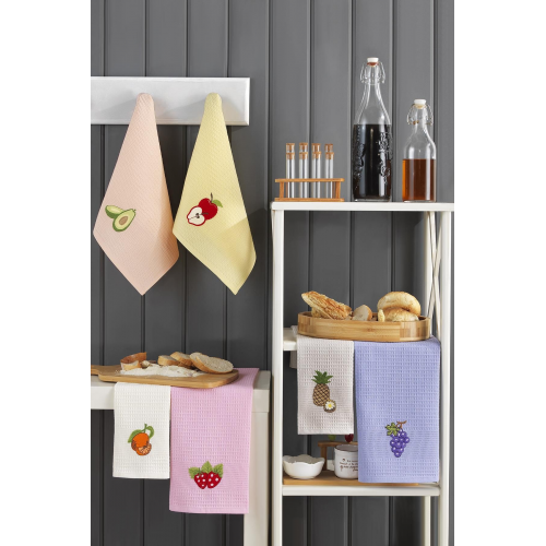 40x60 %100 Pamuk 6'lı Nakışlı Mutfak Havlusu | Kurulama Bezi