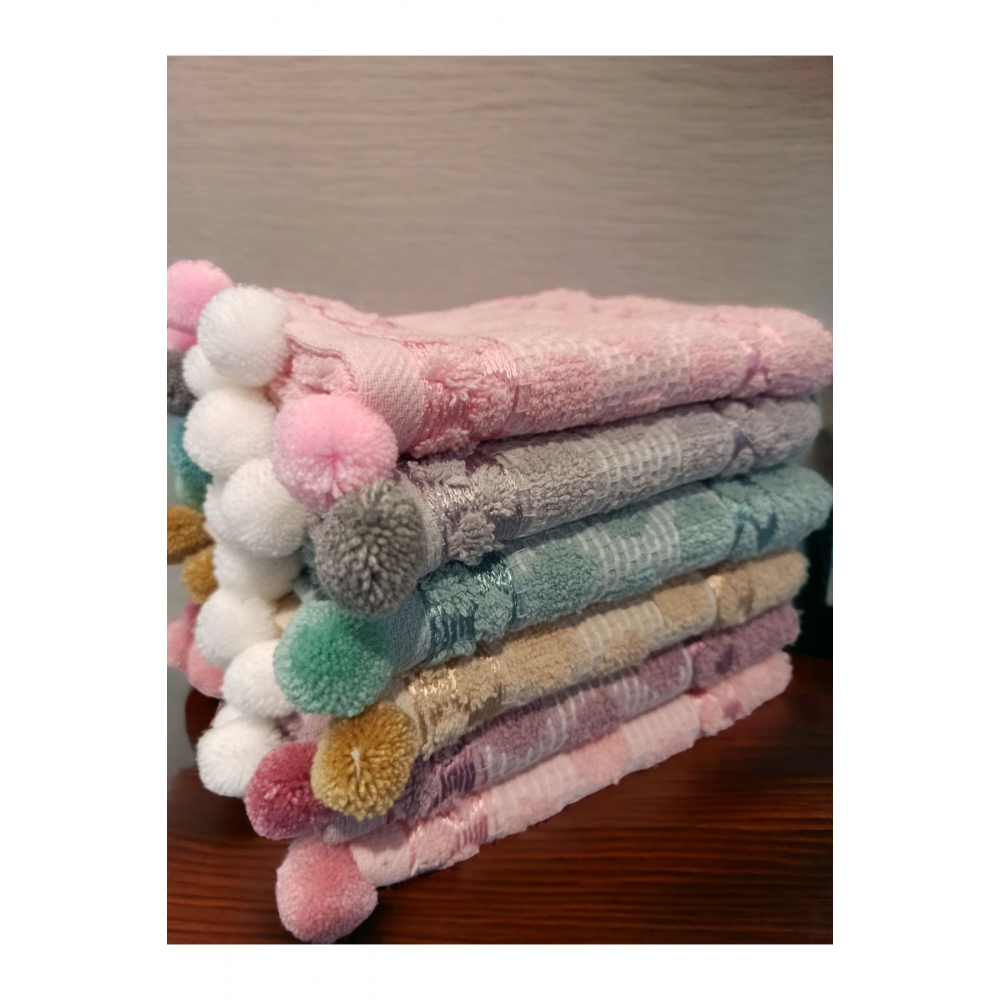 6'lı %100 Pamuk Ponponlu Jakarlı 30x50 Mutfak El Havlu Takımı