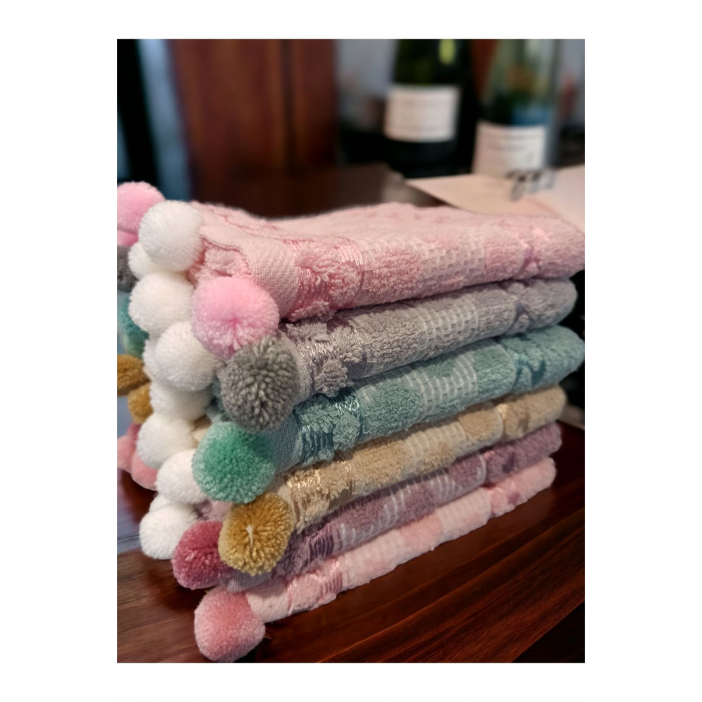 6'lı %100 Pamuk Ponponlu Jakarlı 30x50 Mutfak El Havlu Takımı