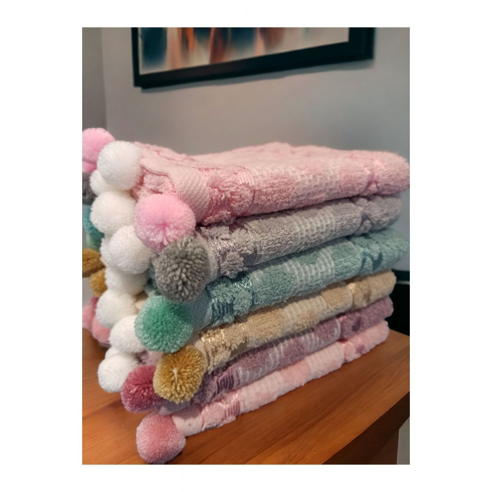 6'lı %100 Pamuk Ponponlu Jakarlı 30x50 Mutfak El Havlu Takımı