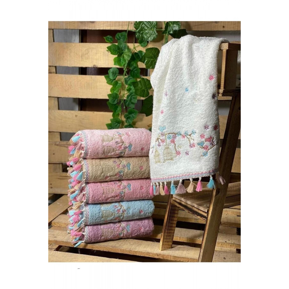 Pamuklu Flora Kafes Nakışlı Püsküllü 6 Lı 30x50 Mutfak Havlu Seti