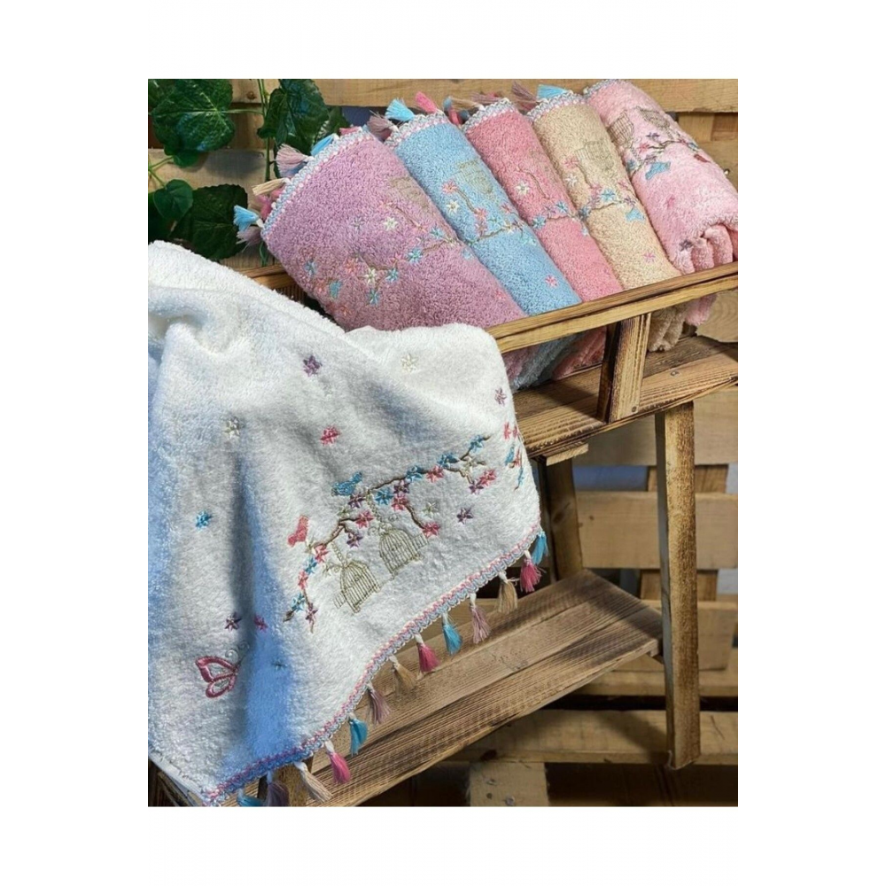 Pamuklu Flora Kafes Nakışlı Püsküllü 6 Lı 30x50 Mutfak Havlu Seti