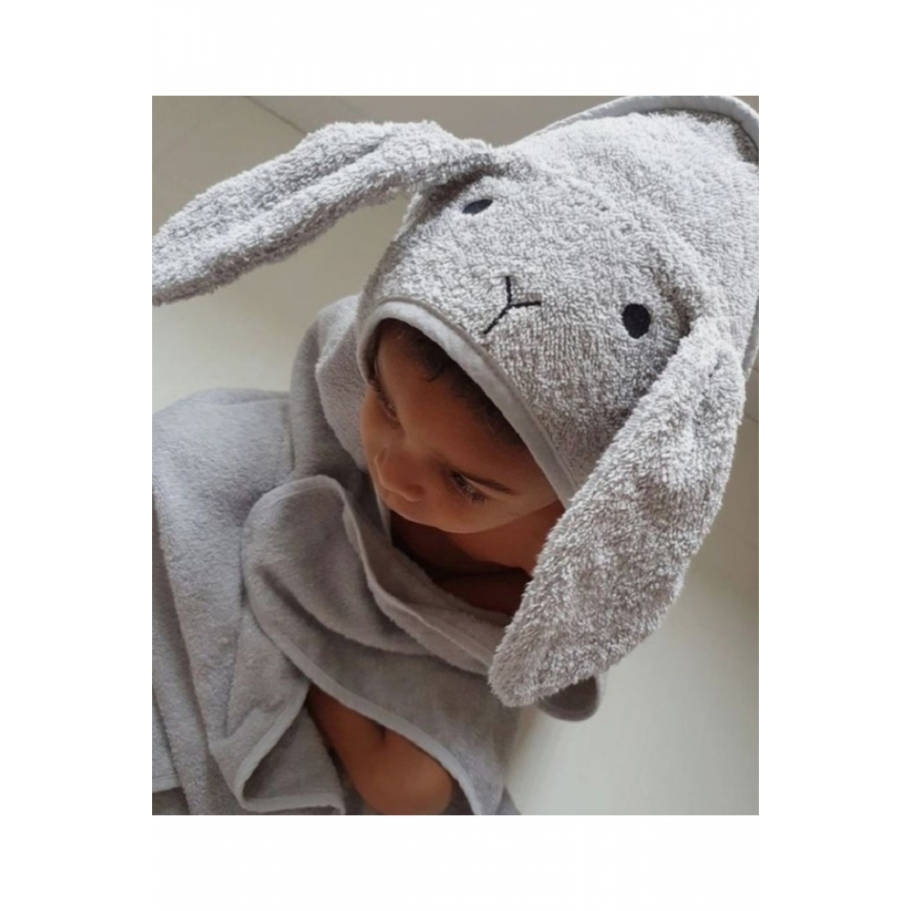 %100 Pamuklu Yumuşacık Kız- Erkek Bebek Banyo Havlu Kundak Gri/ Tavşan