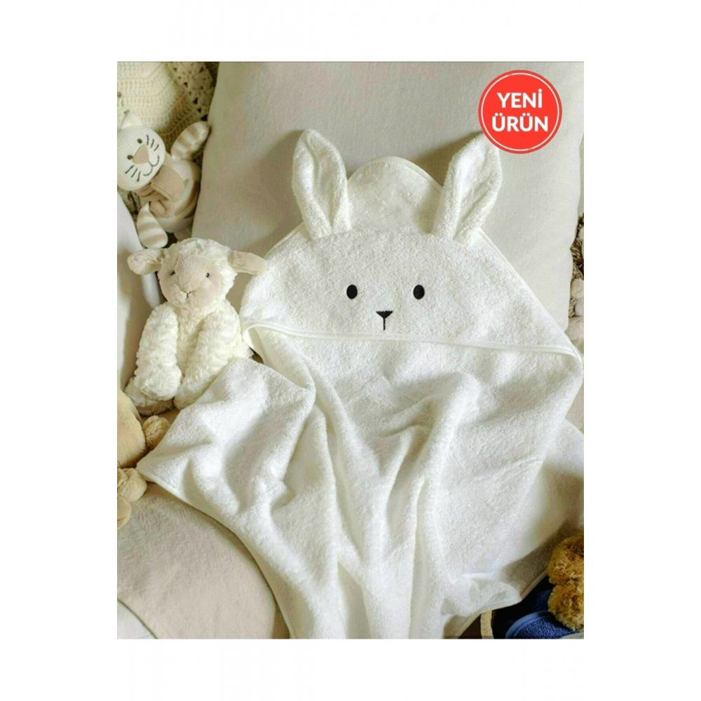 Yumuşacık Pamuklu Kız-erkek Yenidoğan/bebek Banyo Kundak Havlusu Ekru/tavşan