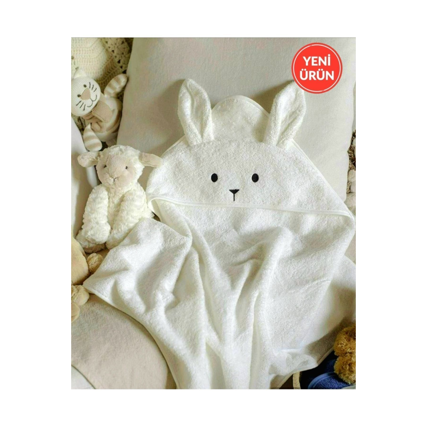Yumuşacık Pamuklu Kız-erkek Yenidoğan/bebek Banyo Kundak Havlusu Ekru/tavşan