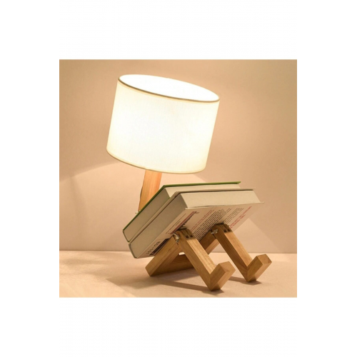 Ahşap Adam Masa Lambası Iskandinav Model Abajur Kitaplıklı Gece Lambası