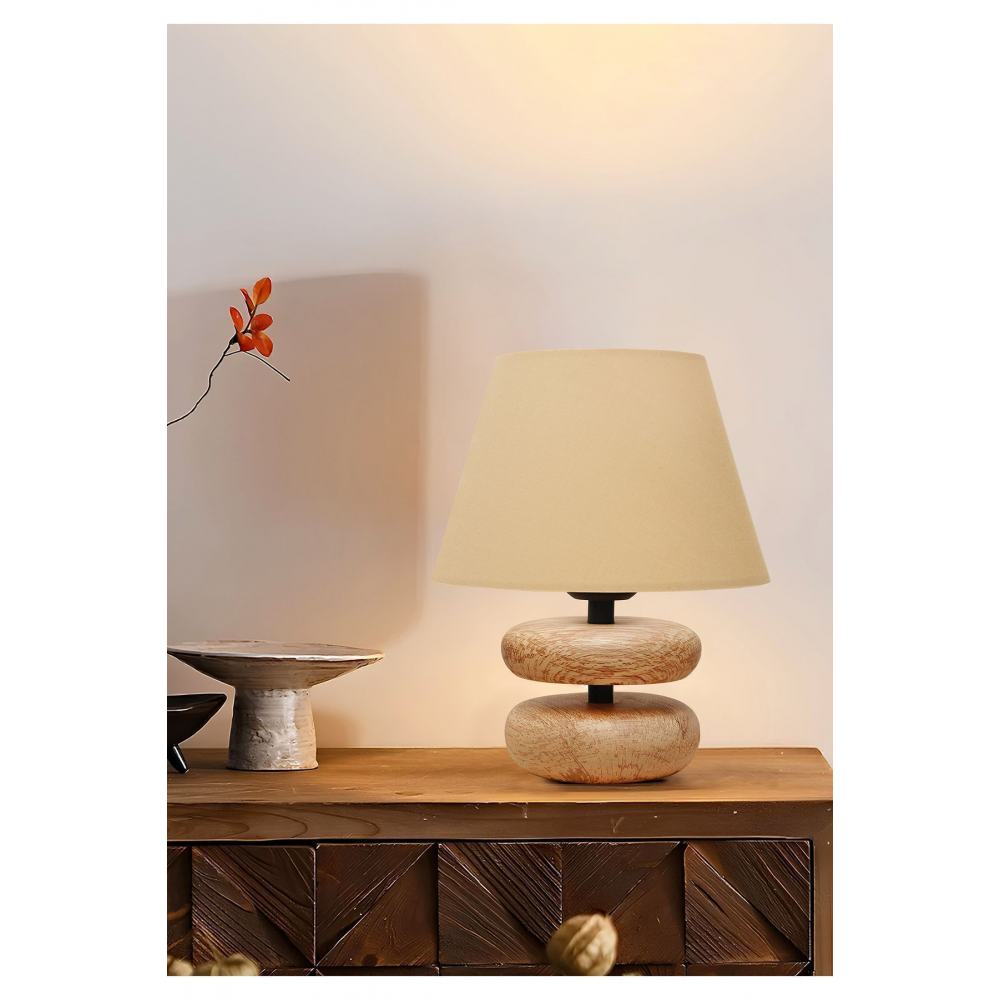 Homing Moji Natural Ahşap Tasarım Abajur  / Kumaş