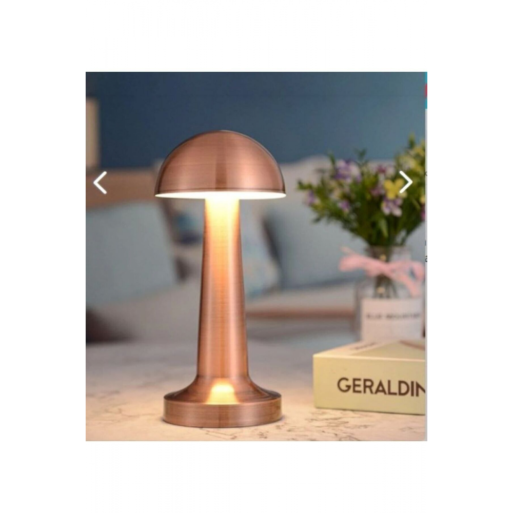Masa Üstü Lamba - Ledli Masa Lambası - Şarjlı Mantar Gece Lambası Led Abajur - Bronz Renk - 25cm