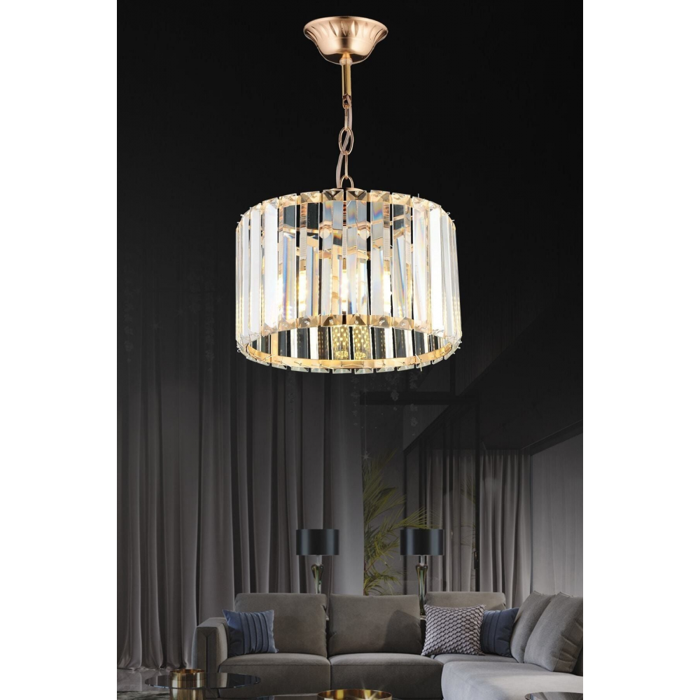 Colesium Model Kristal Modern Estetik Yatak Mutfak Oturma Salon Çocuk Odası Gold Taşlı 25 Lik Avize