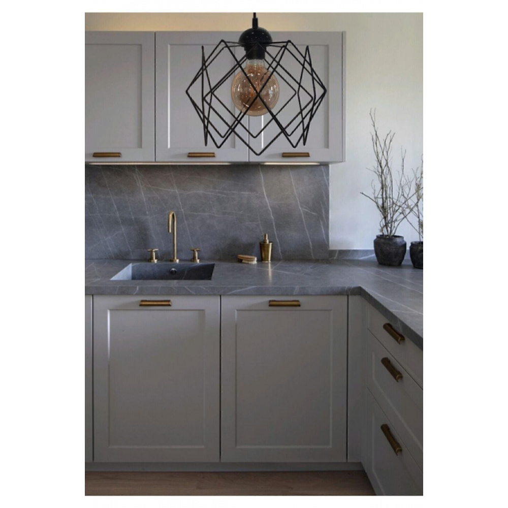 Siyah Çok Kare Tekli Sarkıt Avize (CAMSIZ)