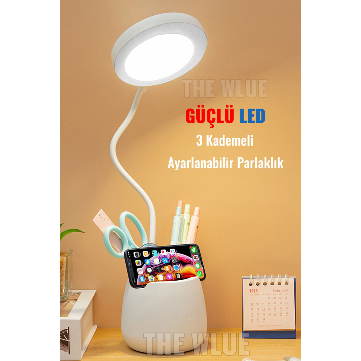 Şarjlı Dokunmatik Kalemlikli 12 Led Masa Lambası Ders Çalışma Okuma Işığı 3 Kademeli Beyaz Işık