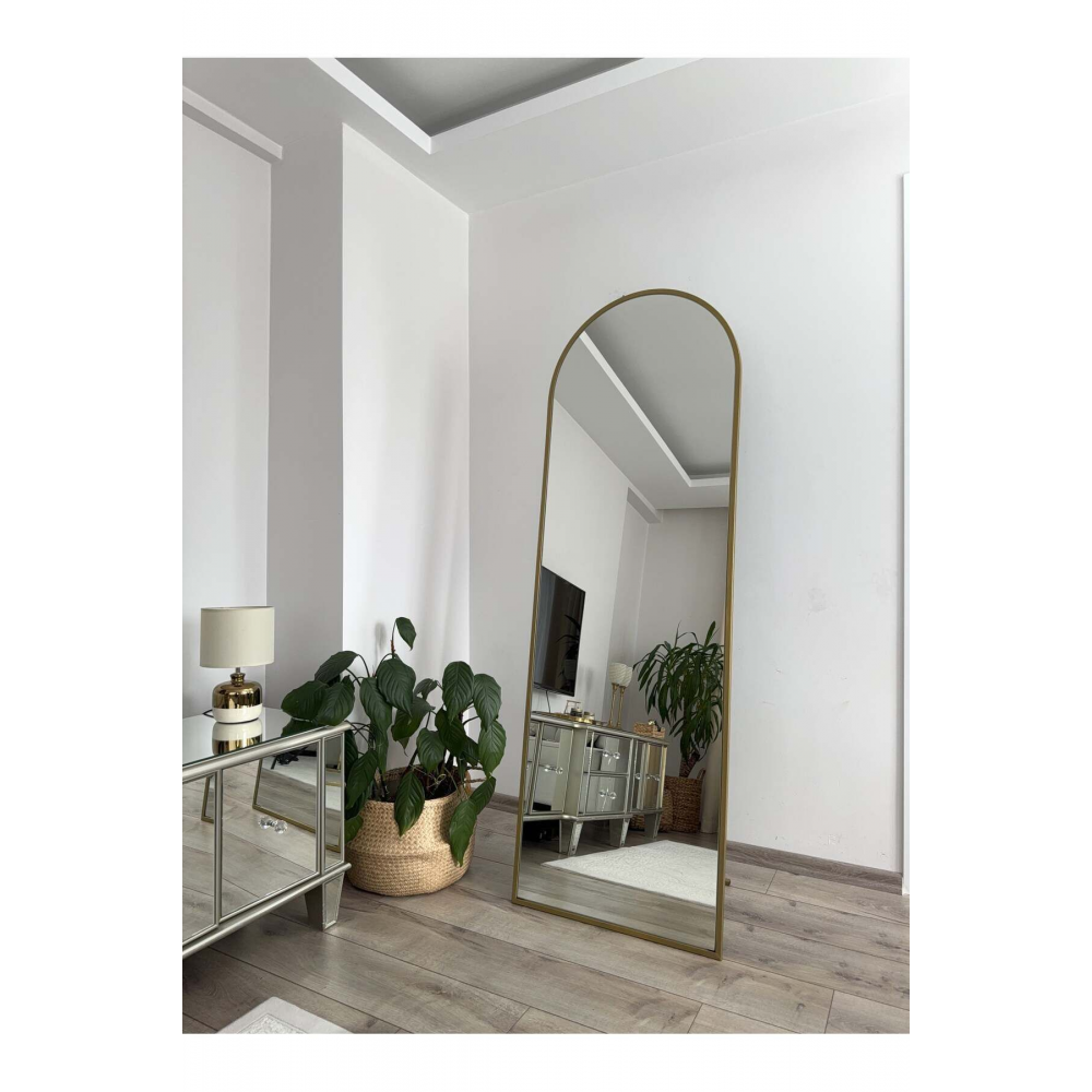 Altın Metal Çerçeveli Ayaklı Boy Aynası 180x60 cm