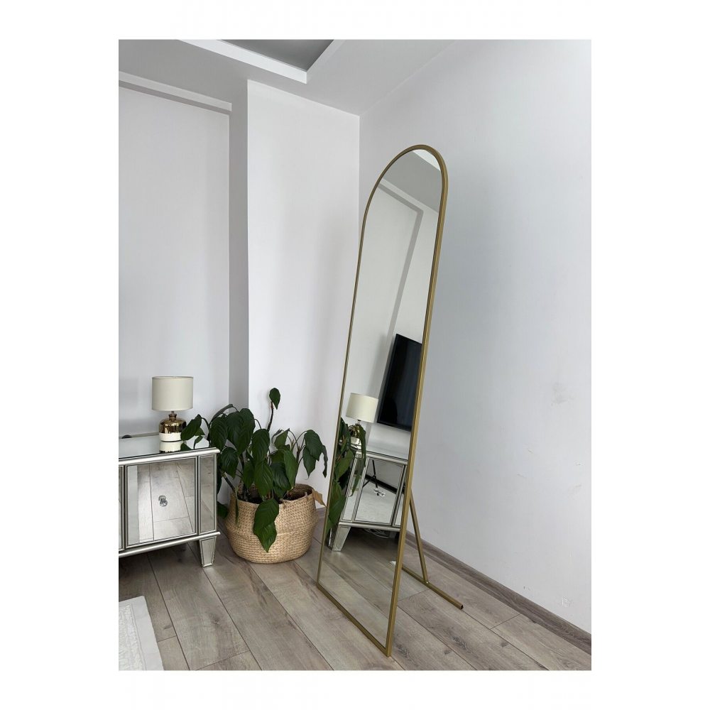 Altın Metal Çerçeveli Ayaklı Boy Aynası 180x60 cm