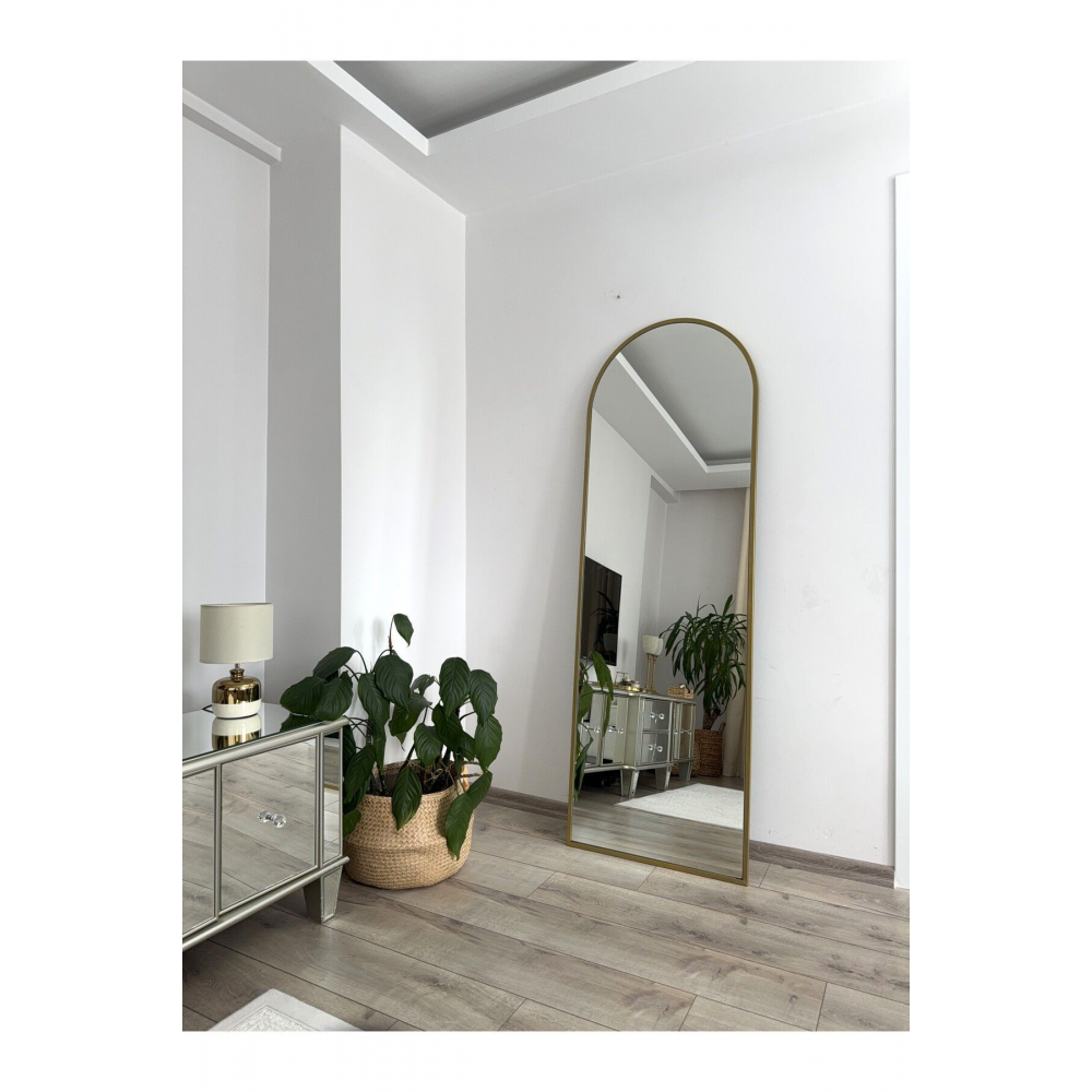 Altın Metal Çerçeveli Ayaklı Boy Aynası 180x60 cm