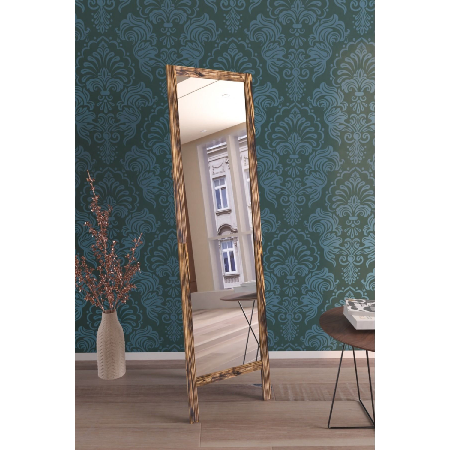 Ayaklı Boy Aynası Masif Doğal Ahşap 145x40 Cm