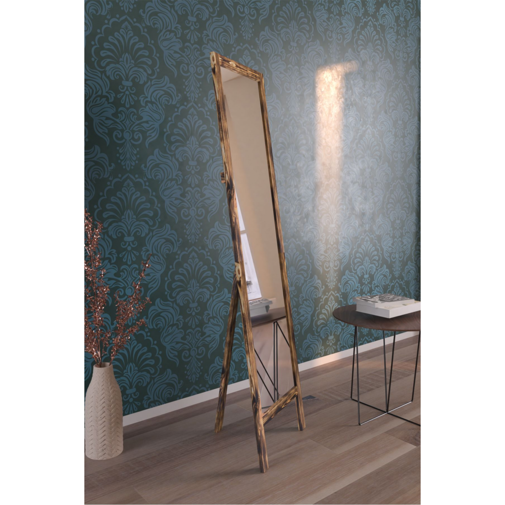 Ayaklı Boy Aynası Masif Doğal Ahşap 145x40 Cm