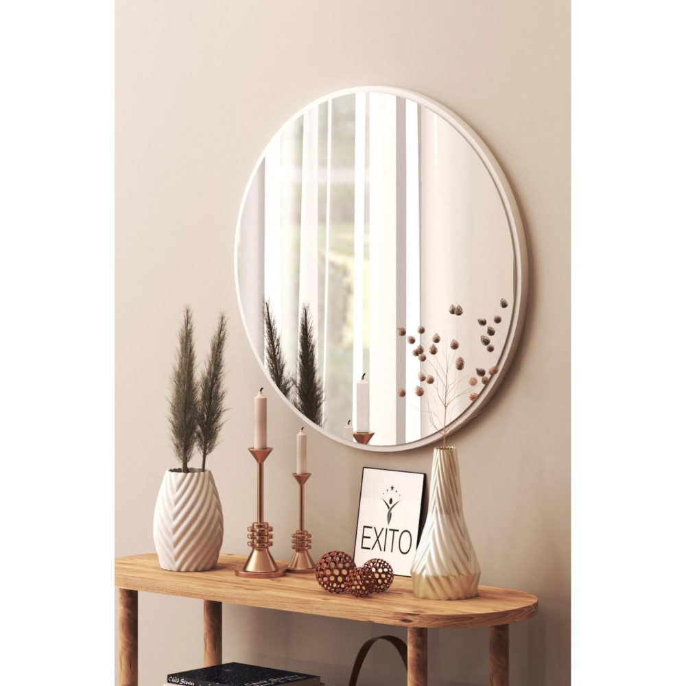 Cexxo 45 Cm Beyaz Dekoratif Yuvarlak Antre Hol Koridor Duvar Salon Mutfak Banyo Aynası 5701