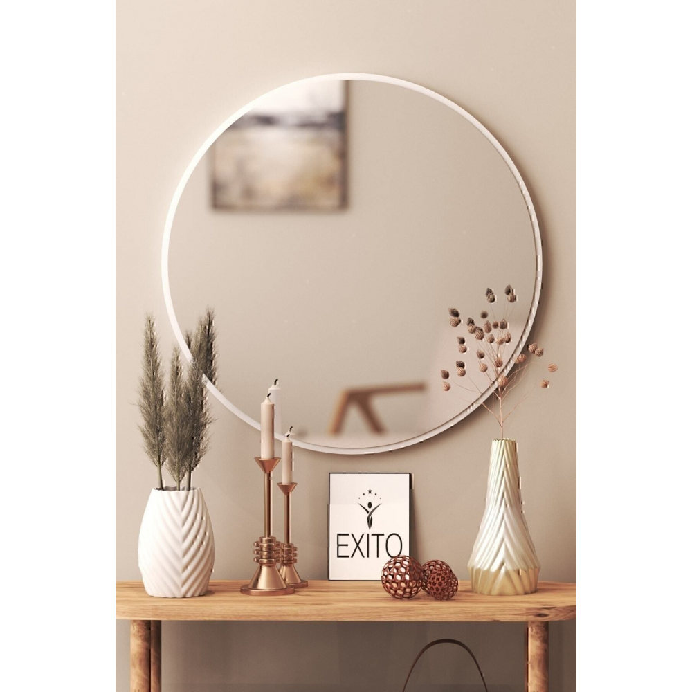 Dekoratif Yuvarlak Ayna Beyaz 60 Cm Antre Hol Wc