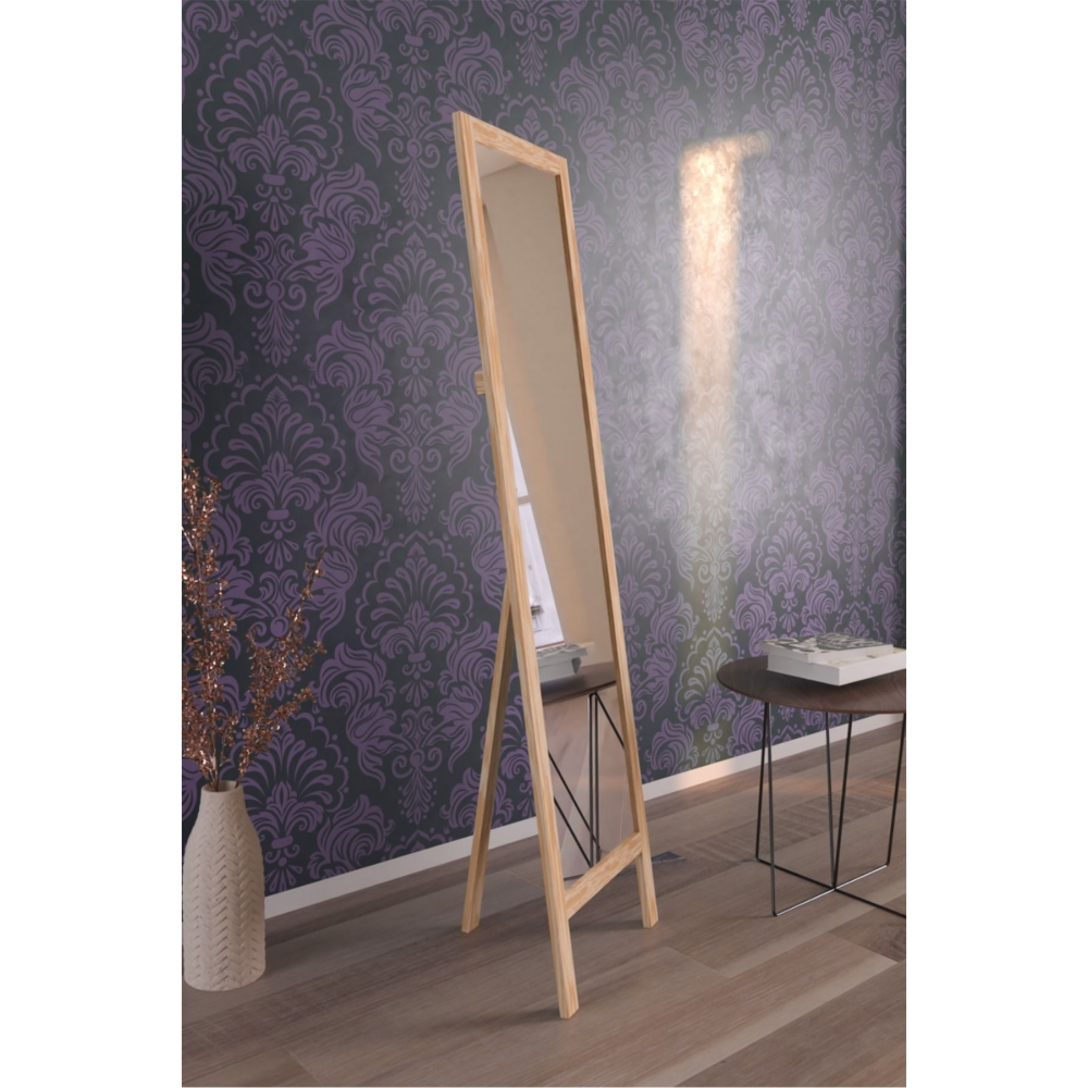 Naturel Ahşap Ayaklı Boy Aynası 145x40