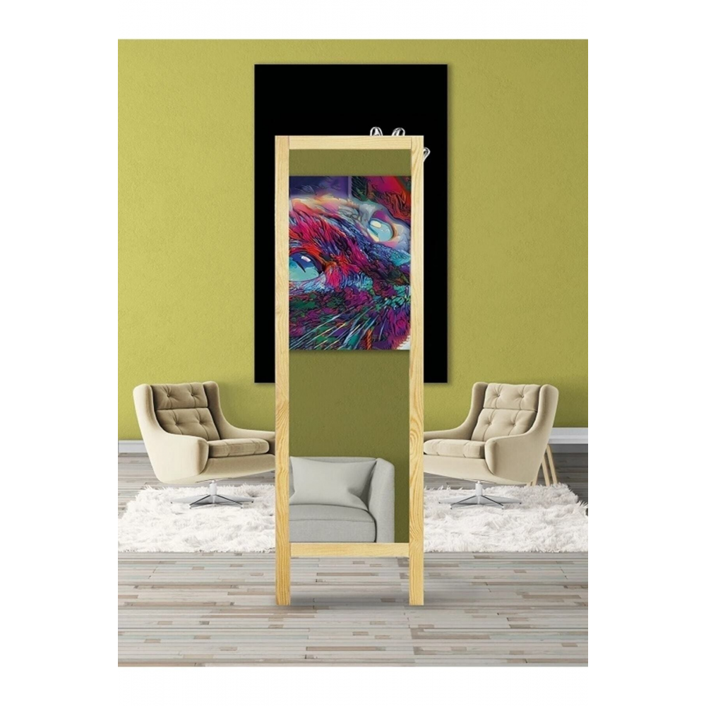 Natürel Ahşap Ayaklı Boy Aynası 145x40cm