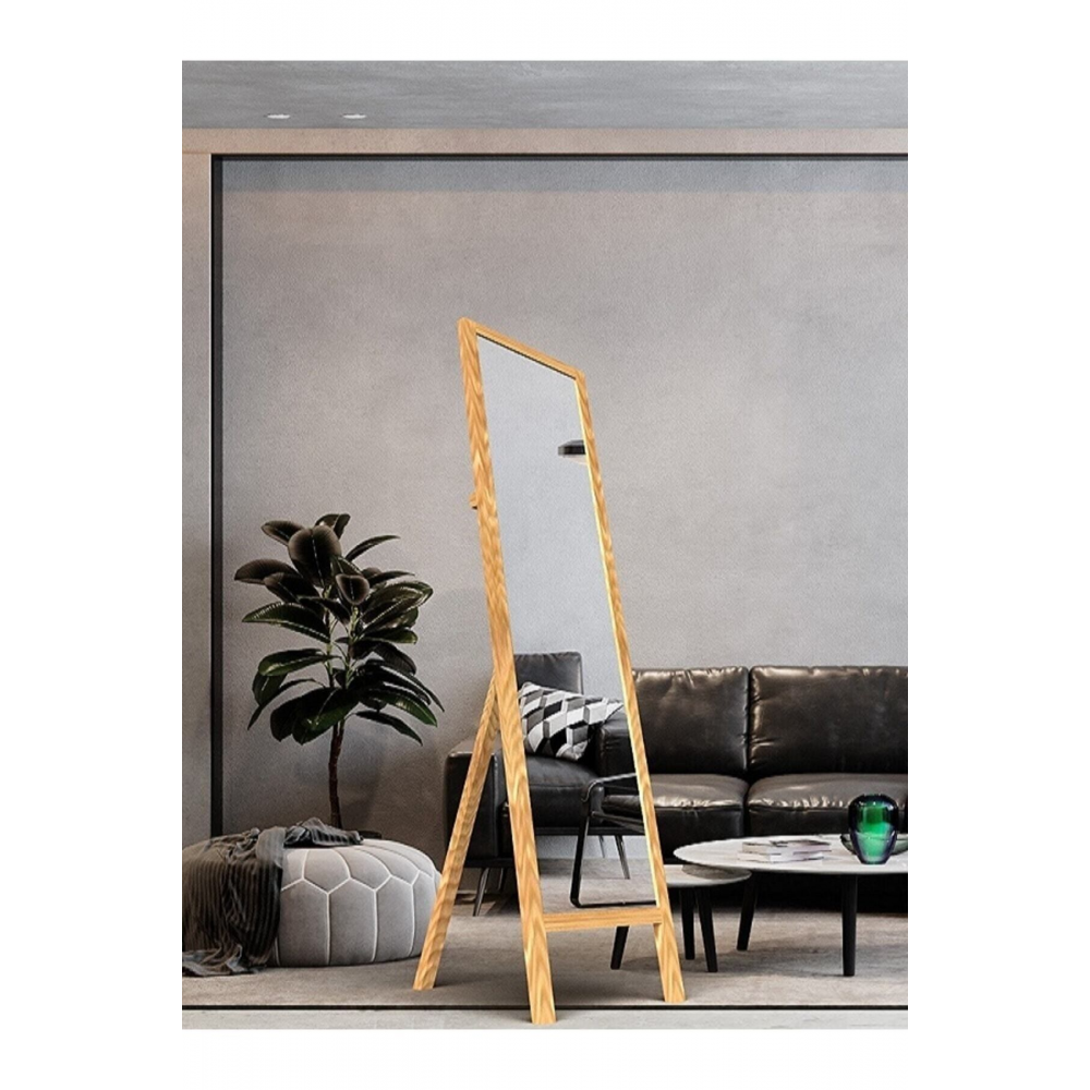 Natürel Ahşap Ayaklı Boy Aynası 145x40cm