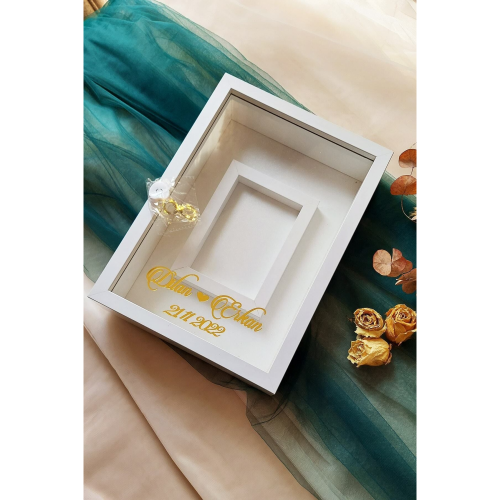 25x35 Cm Beyaz Fotoğraf Alanlı Model Tasarım Plastik Gül Kutusu Anı Çerçevesi! Isimli Ledli