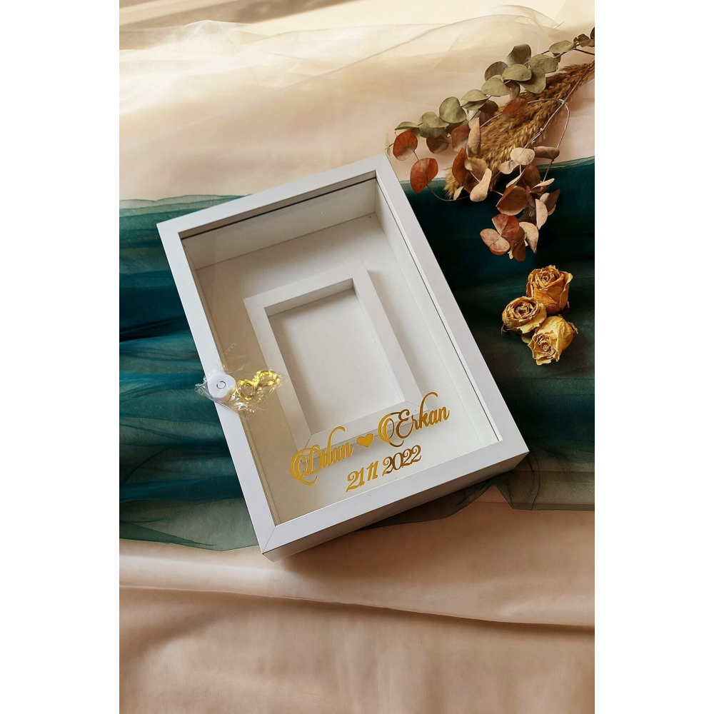 25x35 Cm Beyaz Fotoğraf Alanlı Model Tasarım Plastik Gül Kutusu Anı Çerçevesi! Isimli Ledli