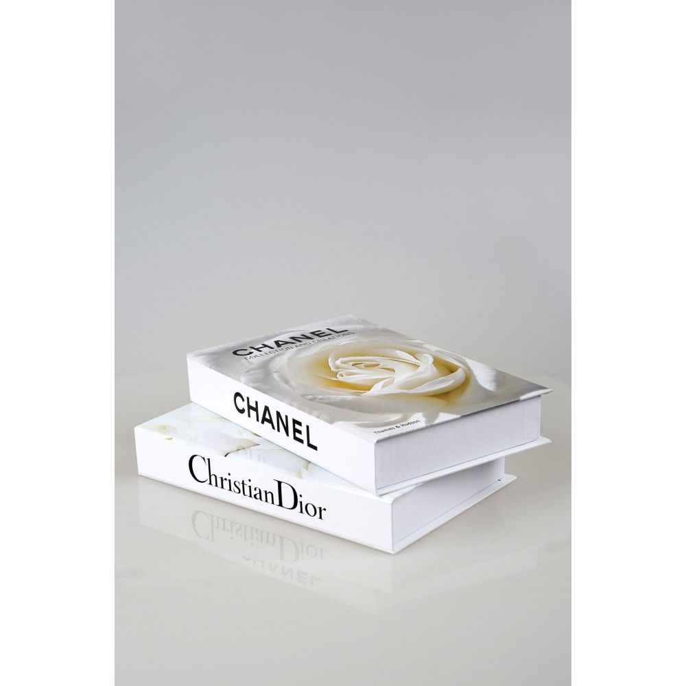 2'li Chanel Beyaz Gül/Dior Beyaz Gül Dekoratif Kitap Kutu