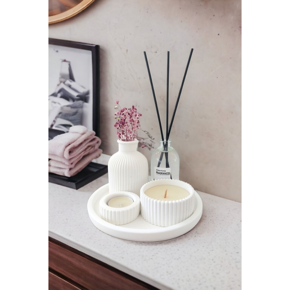 Dekoratif Minyatür Çizgili Vazo Fresh Soft Koku Mumlu Set (TEALİGHT MUM DAHİL DEĞİLDİR)