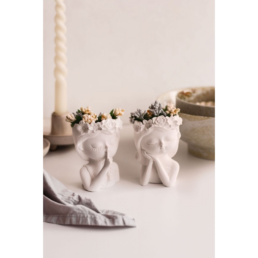 İkili Çiçekli Kız Kardeşler Dekor Vazo (Çiçekler dahildir)