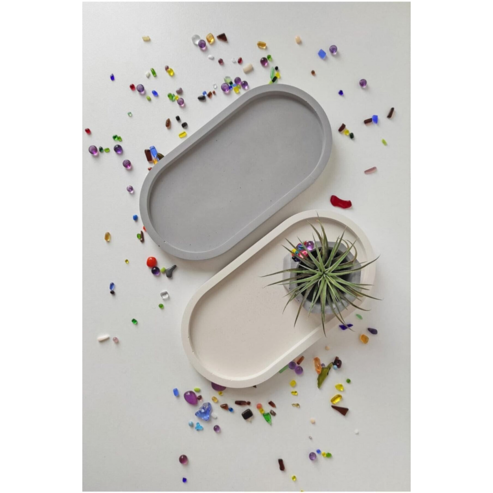 2 Li Dekoratif Oval Beton Biblo Tabak Beton Takı Tabağı Mum Tabağı Organizer Mumluk Tütsülük