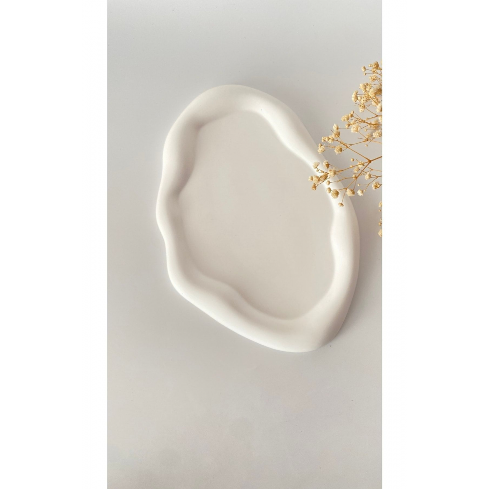 24 Cm Beton Dalgalı Sunum Tepsisi, Takı Aksesuar Tepsisi, Dekoratif Hediyelik Eşya