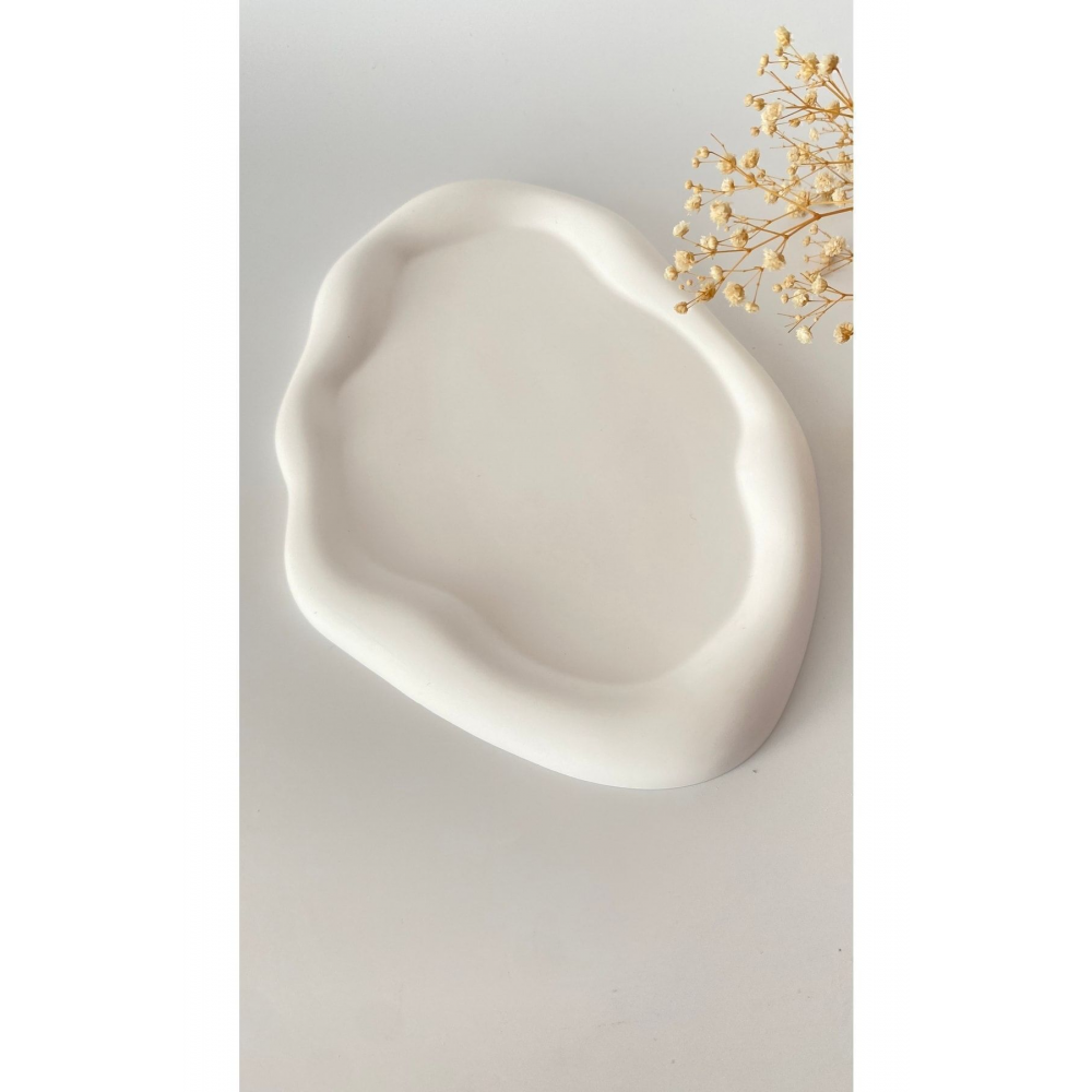 24 Cm Beton Dalgalı Sunum Tepsisi, Takı Aksesuar Tepsisi, Dekoratif Hediyelik Eşya